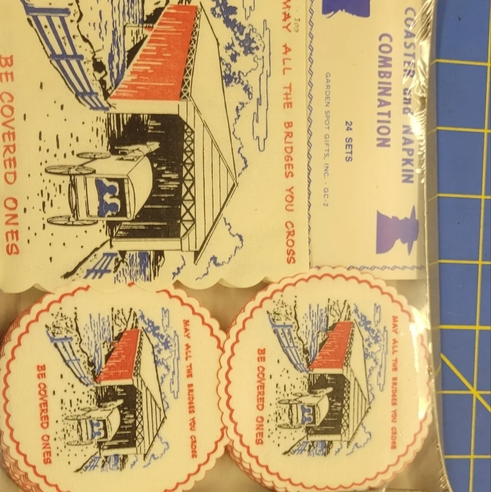 Vintage Covered Wagon Coaster & Napkin 24 Sets Sealed Packaging